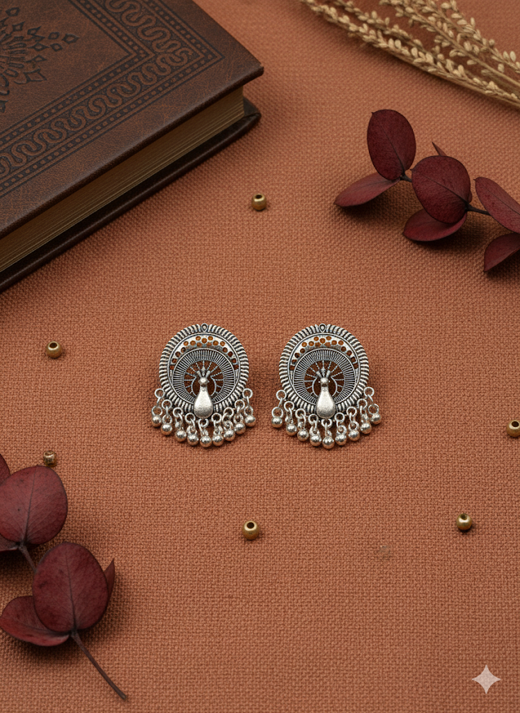 German Silver Peacock Earrings