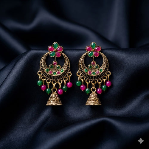 Antique Floral Jhumka – Traditional Gold Finish Chandbali