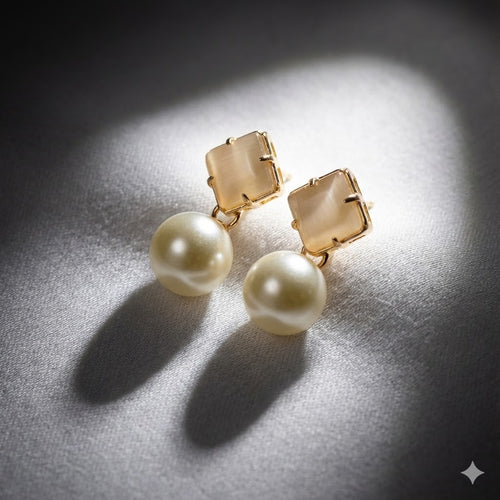White Elegant Pearl Drop Earrings