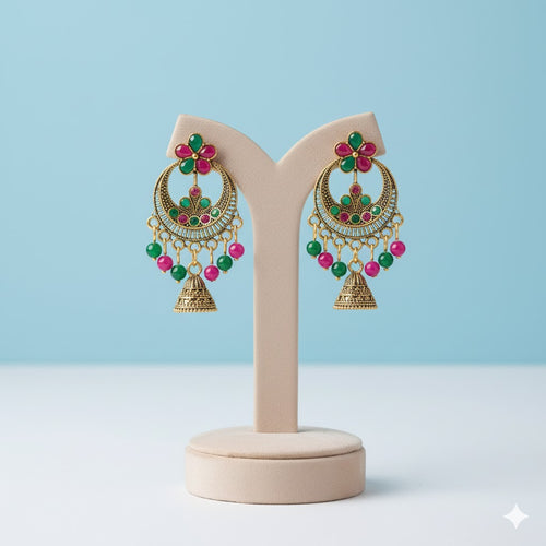 Antique Floral Jhumka – Traditional Gold Finish Chandbali