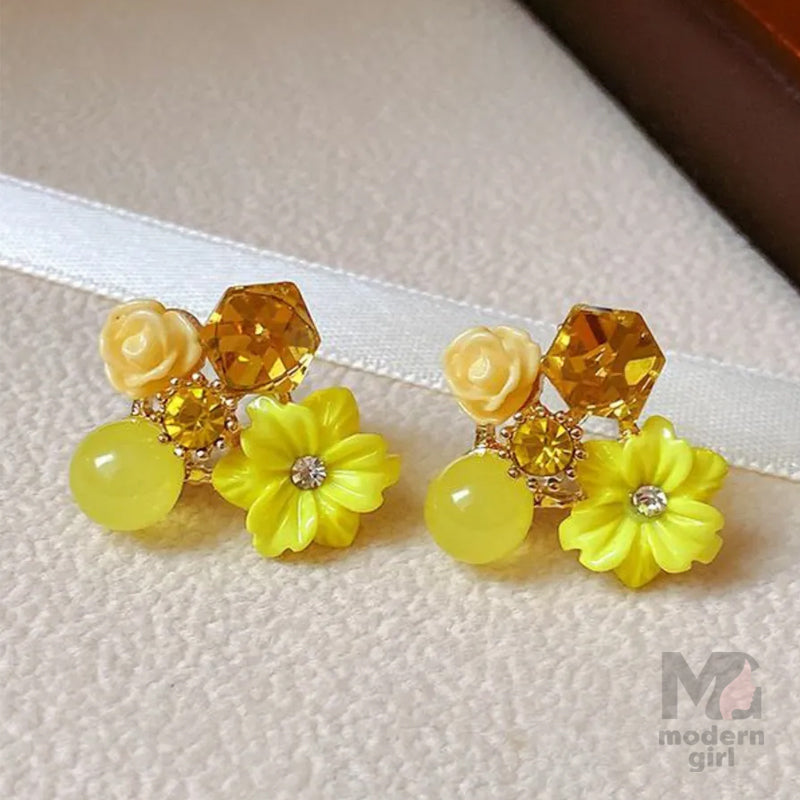 Floral Stone Stud Earrings
